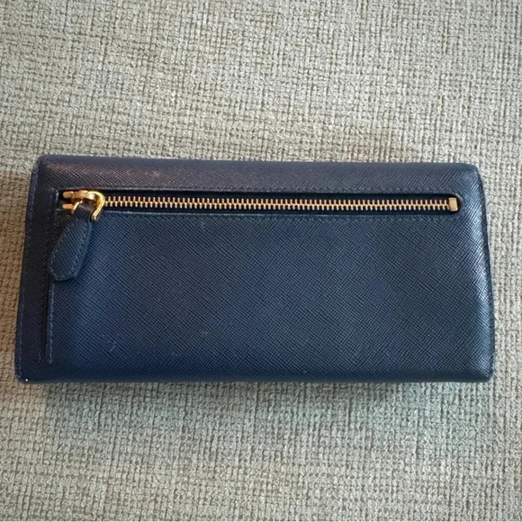 PRADA Saffiano Wave Continental Flap Wallet Bluette & Azzurro - Picture 3 of 15